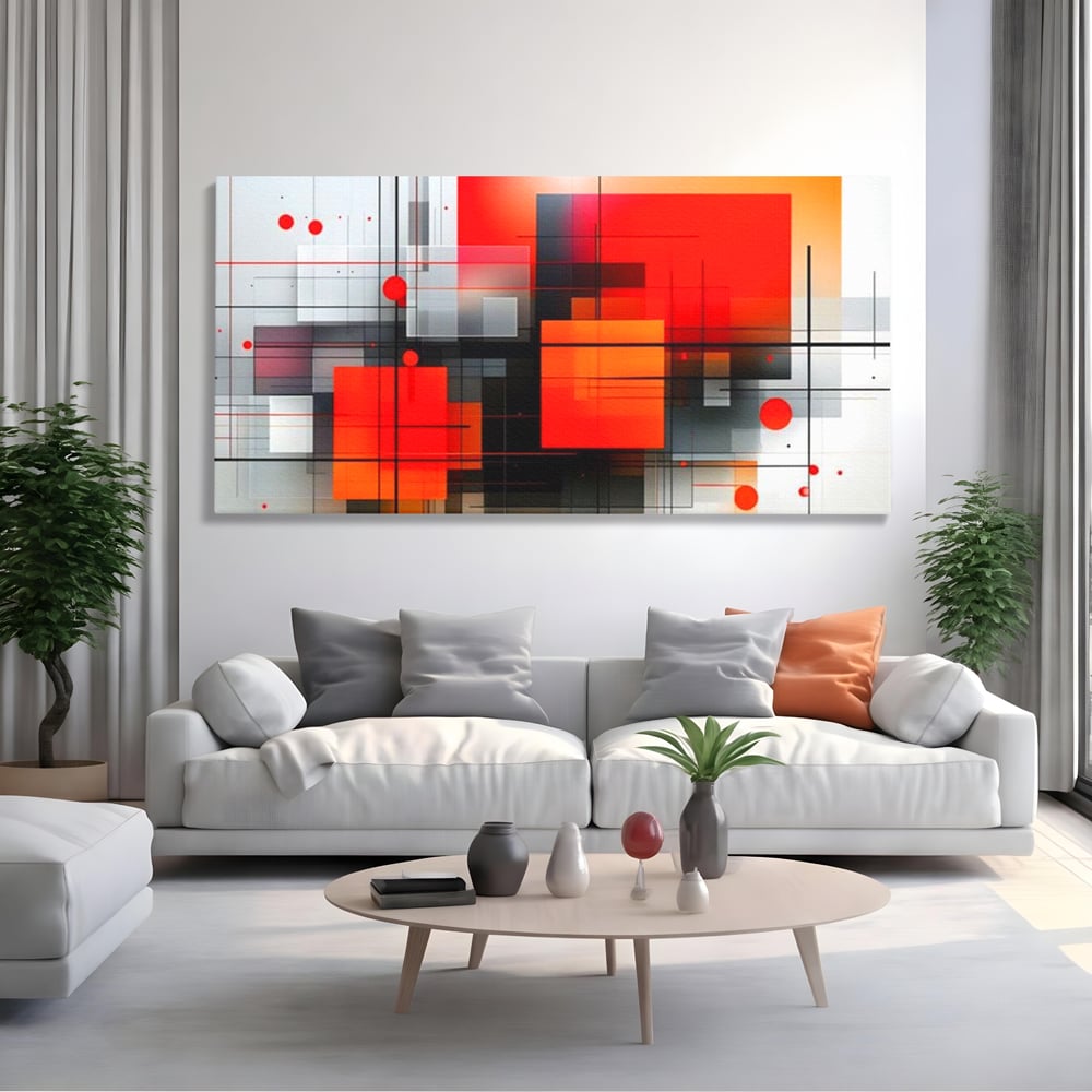 Tablou Canvas Premium, LuxCanva® J1004, Intersectii Cromatice, Portocaliu, Rosu, Flux, Metropolis, Cromatic, Stropi, Vizual, Exploziv, Contraste, Living, Dormitor