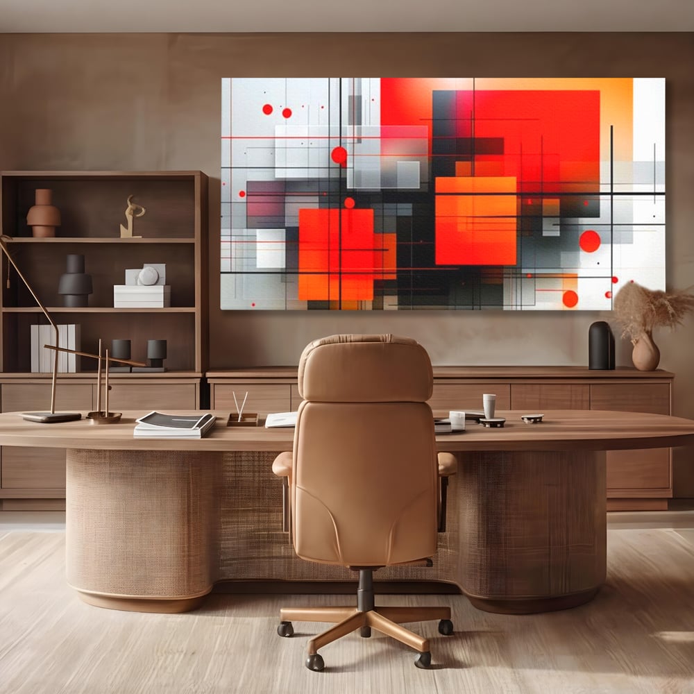 Tablou Canvas Premium, LuxCanva® J1004, Intersectii Cromatice, Portocaliu, Rosu, Flux, Metropolis, Cromatic, Stropi, Vizual, Exploziv, Contraste, Living, Dormitor