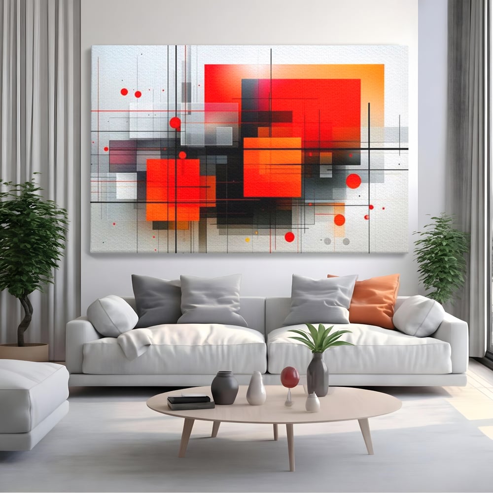 Tablou Canvas Premium, LuxCanva® J1004, Intersectii Cromatice, Portocaliu, Rosu, Flux, Metropolis, Cromatic, Stropi, Vizual, Exploziv, Contraste, Living, Dormitor