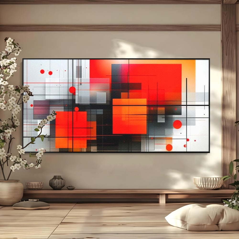 Tablou Canvas Premium, LuxCanva® J1004, Intersectii Cromatice, Portocaliu, Rosu, Flux, Metropolis, Cromatic, Stropi, Vizual, Exploziv, Contraste, Living, Dormitor