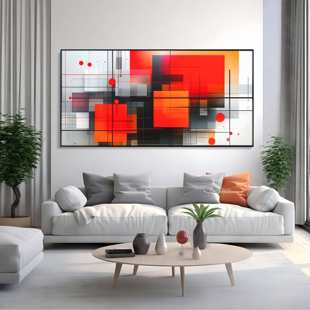 Tablou Canvas Premium, LuxCanva® J1004, Intersectii Cromatice, Portocaliu, Rosu, Flux, Metropolis, Cromatic, Stropi, Vizual, Exploziv, Contraste, Living, Dormitor