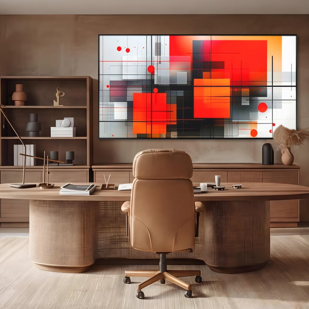 Tablou Canvas Premium, LuxCanva® J1004, Intersectii Cromatice, Portocaliu, Rosu, Flux, Metropolis, Cromatic, Stropi, Vizual, Exploziv, Contraste, Living, Dormitor
