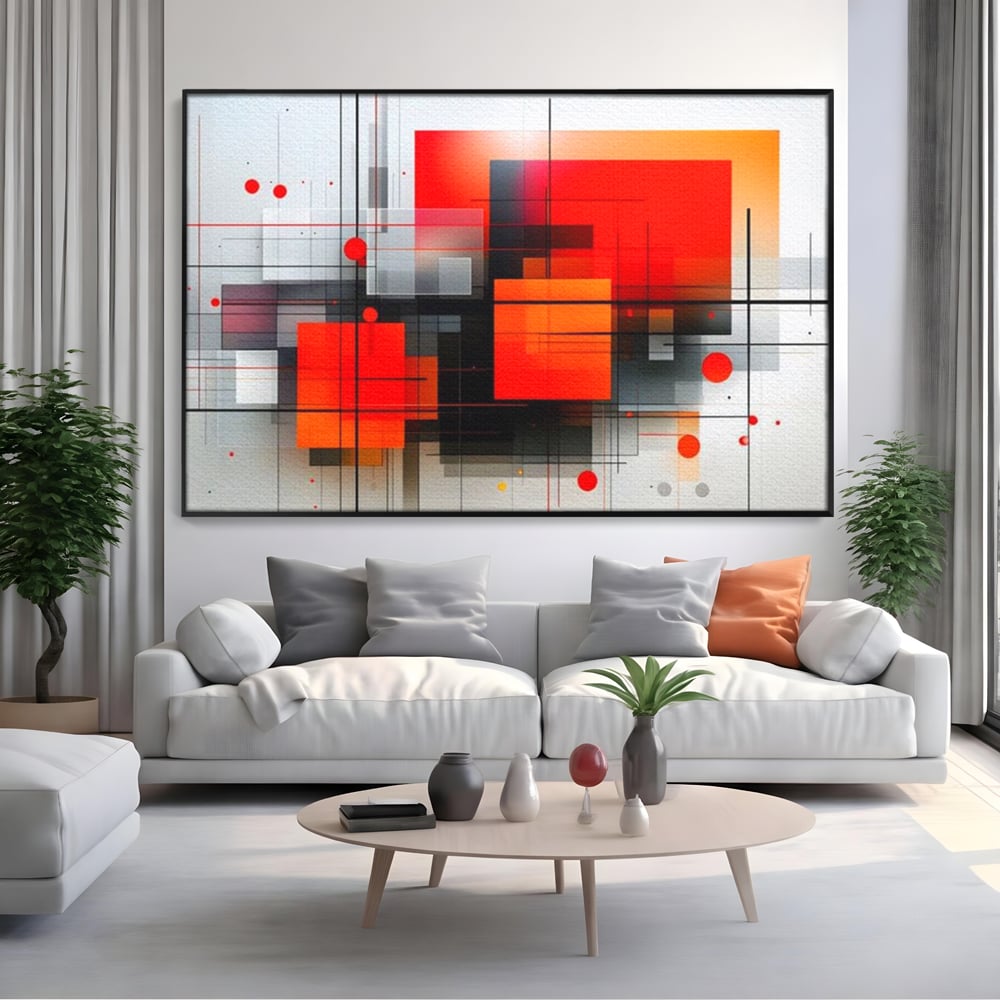 Tablou Canvas Premium, LuxCanva® J1004, Intersectii Cromatice, Portocaliu, Rosu, Flux, Metropolis, Cromatic, Stropi, Vizual, Exploziv, Contraste, Living, Dormitor