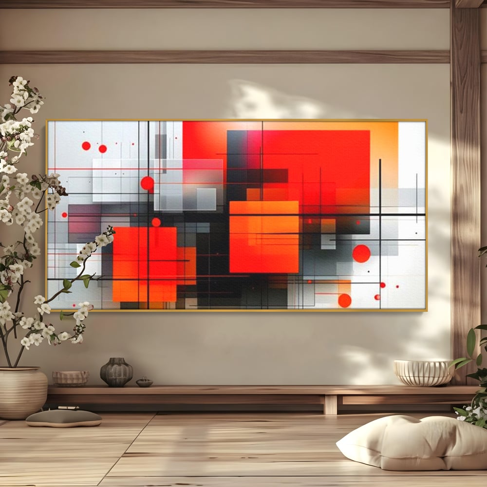 Tablou Canvas Premium, LuxCanva® J1004, Intersectii Cromatice, Portocaliu, Rosu, Flux, Metropolis, Cromatic, Stropi, Vizual, Exploziv, Contraste, Living, Dormitor