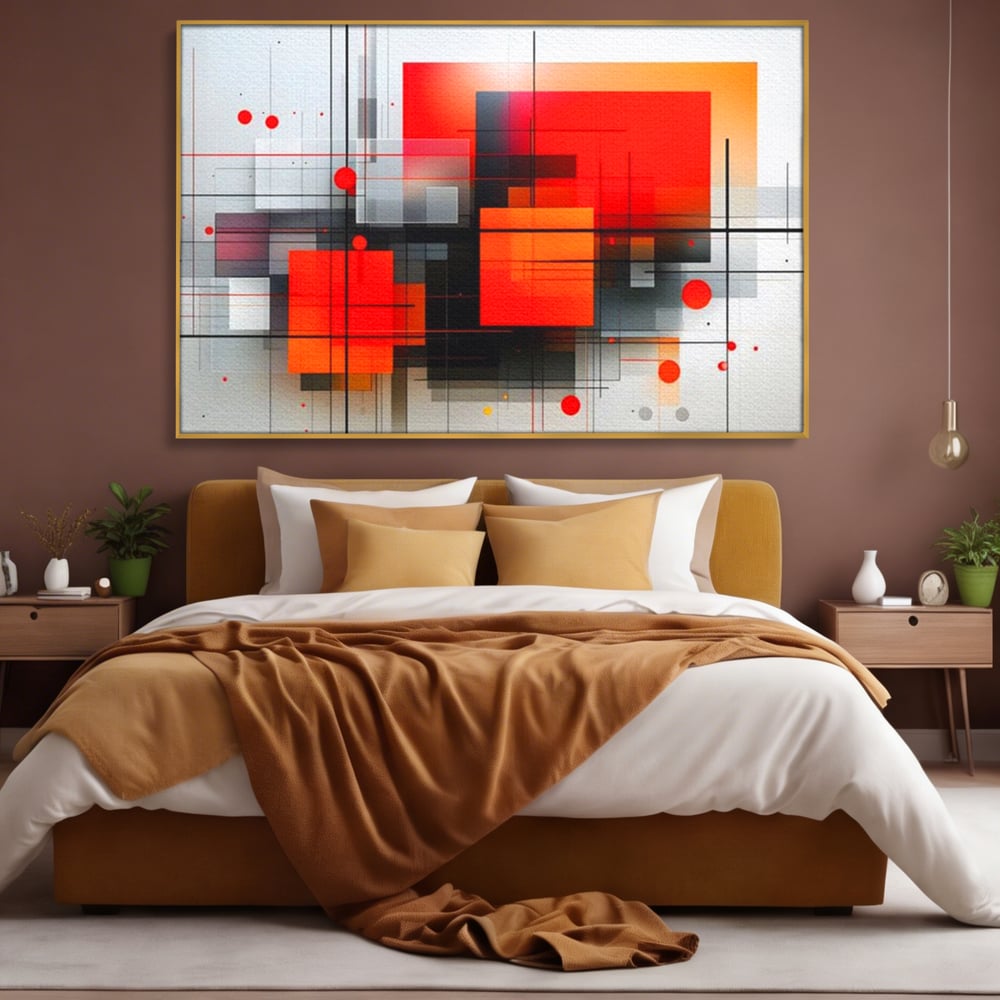 Tablou Canvas Premium, LuxCanva® J1004, Intersectii Cromatice, Portocaliu, Rosu, Flux, Metropolis, Cromatic, Stropi, Vizual, Exploziv, Contraste, Living, Dormitor