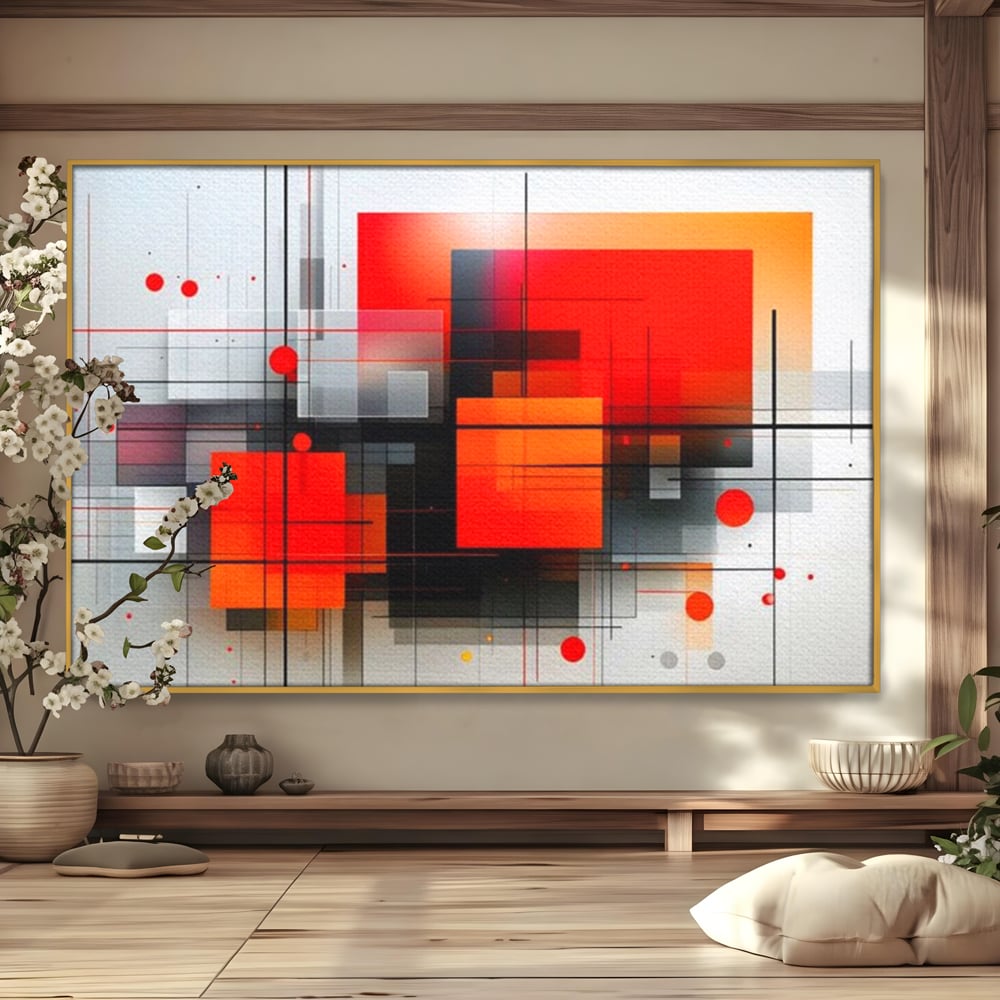 Tablou Canvas Premium, LuxCanva® J1004, Intersectii Cromatice, Portocaliu, Rosu, Flux, Metropolis, Cromatic, Stropi, Vizual, Exploziv, Contraste, Living, Dormitor