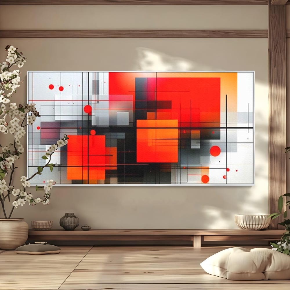 Tablou Canvas Premium, LuxCanva® J1004, Intersectii Cromatice, Portocaliu, Rosu, Flux, Metropolis, Cromatic, Stropi, Vizual, Exploziv, Contraste, Living, Dormitor