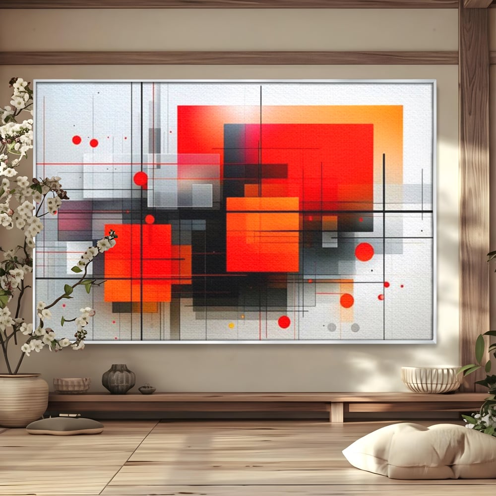 Tablou Canvas Premium, LuxCanva® J1004, Intersectii Cromatice, Portocaliu, Rosu, Flux, Metropolis, Cromatic, Stropi, Vizual, Exploziv, Contraste, Living, Dormitor