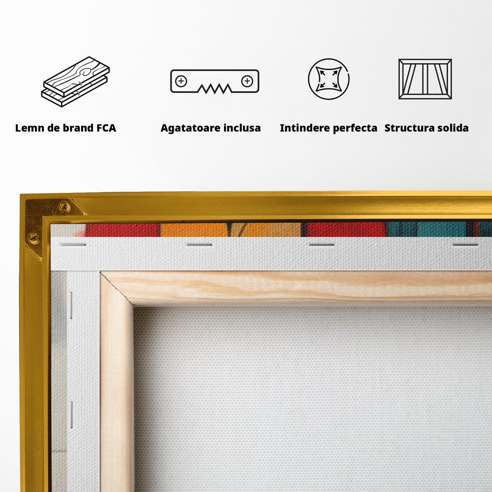 Tablou Canvas Premium, LuxCanva® J1005, Baletul Cercurilor, Coregrafie, Simfonie, Armonii, Compozitie, Circular, Rosu, Turcoaz, Echilibru, Bauhaus, Living, Dormitor