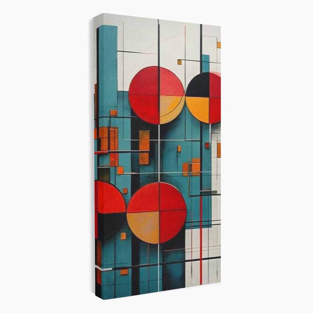 Tablou Canvas Premium, LuxCanva® J1005, Baletul Cercurilor, Coregrafie, Simfonie, Armonii, Compozitie, Circular, Rosu, Turcoaz, Echilibru, Bauhaus, Living, Dormitor