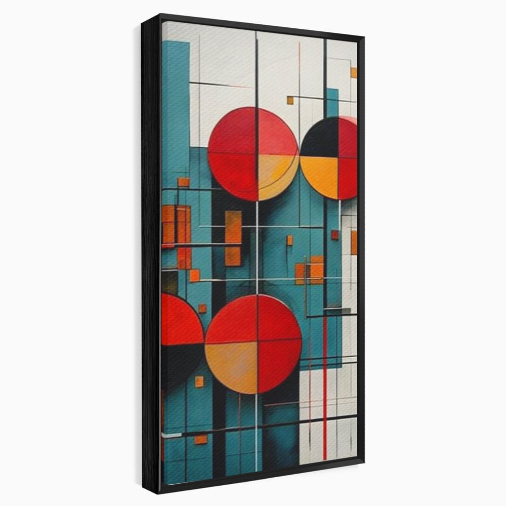 Tablou Canvas Premium, LuxCanva® J1005, Baletul Cercurilor, Coregrafie, Simfonie, Armonii, Compozitie, Circular, Rosu, Turcoaz, Echilibru, Bauhaus, Living, Dormitor