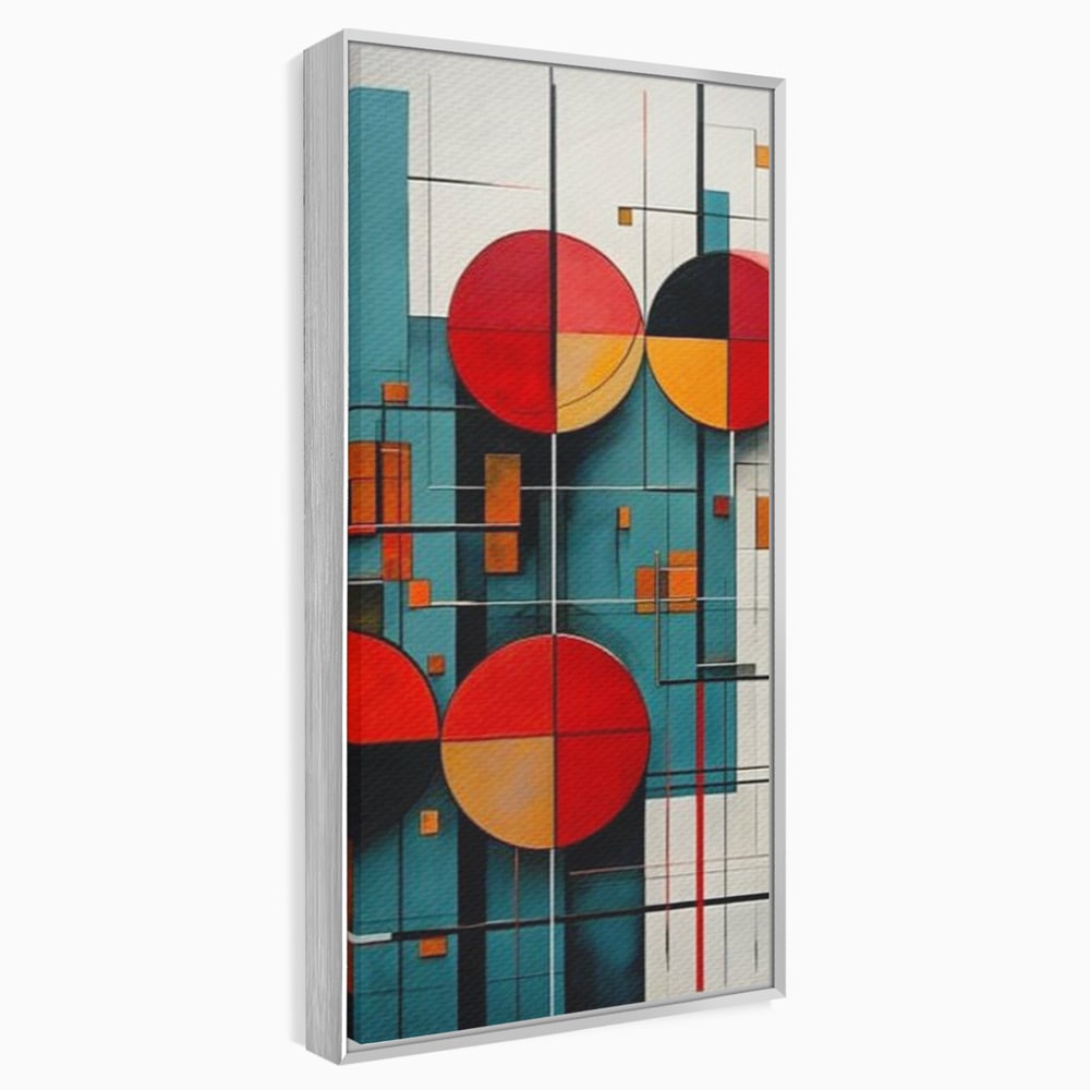 Tablou Canvas Premium, LuxCanva® J1005, Baletul Cercurilor, Coregrafie, Simfonie, Armonii, Compozitie, Circular, Rosu, Turcoaz, Echilibru, Bauhaus, Living, Dormitor