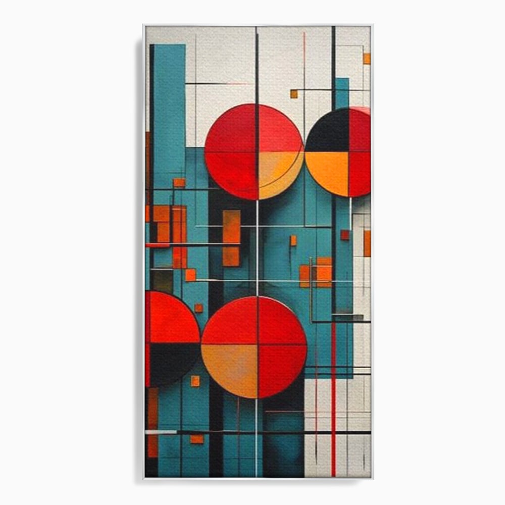 Tablou Canvas Premium, LuxCanva® J1005, Baletul Cercurilor, Coregrafie, Simfonie, Armonii, Compozitie, Circular, Rosu, Turcoaz, Echilibru, Bauhaus, Living, Dormitor