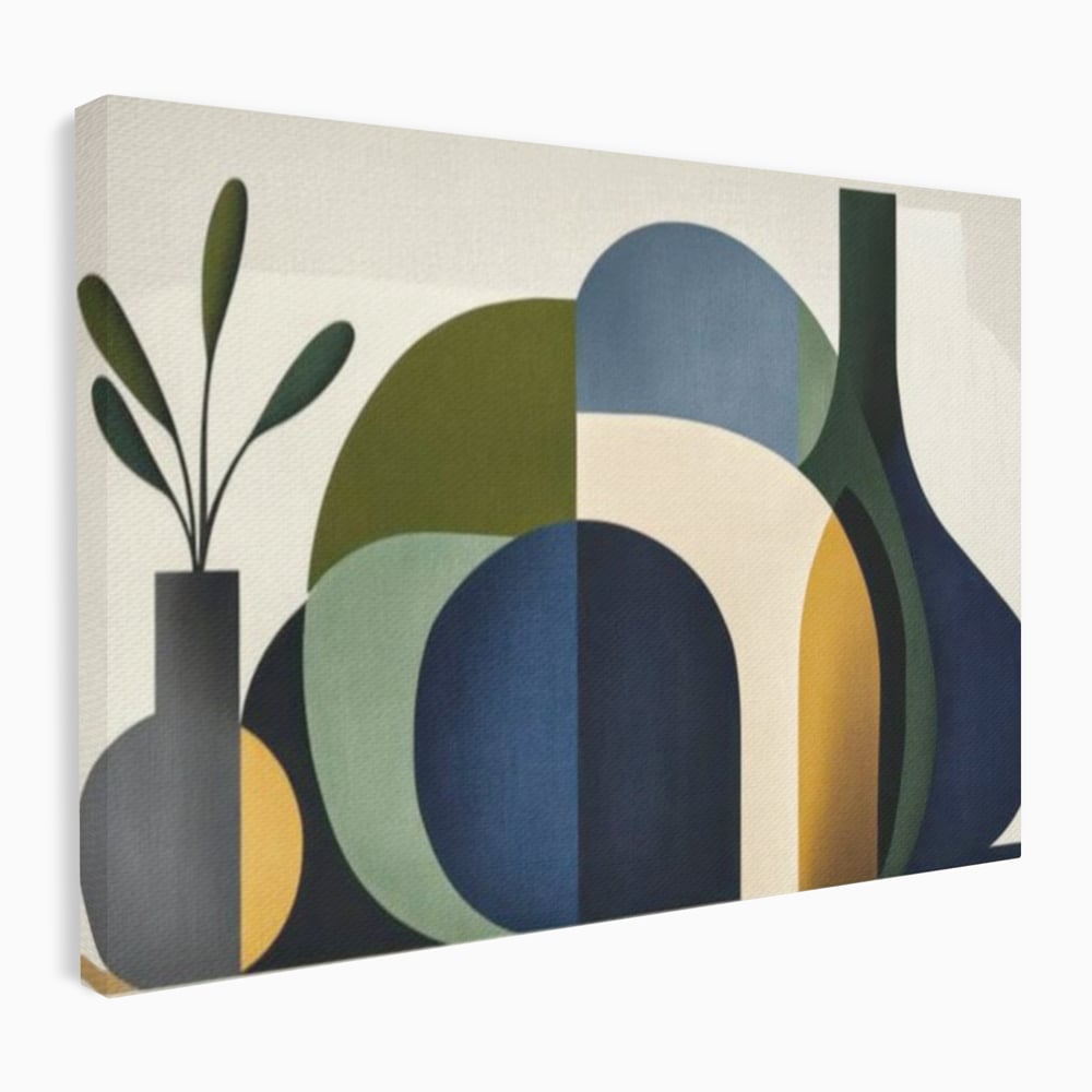 Tablou Canvas Premium, LuxCanva® J1006, Siluete Vegetale, Forme, Liniste, Natura, Siluete, Organic, Simplitate, Verde, Albastru, Scandinav, Modern, Living, Dormitor