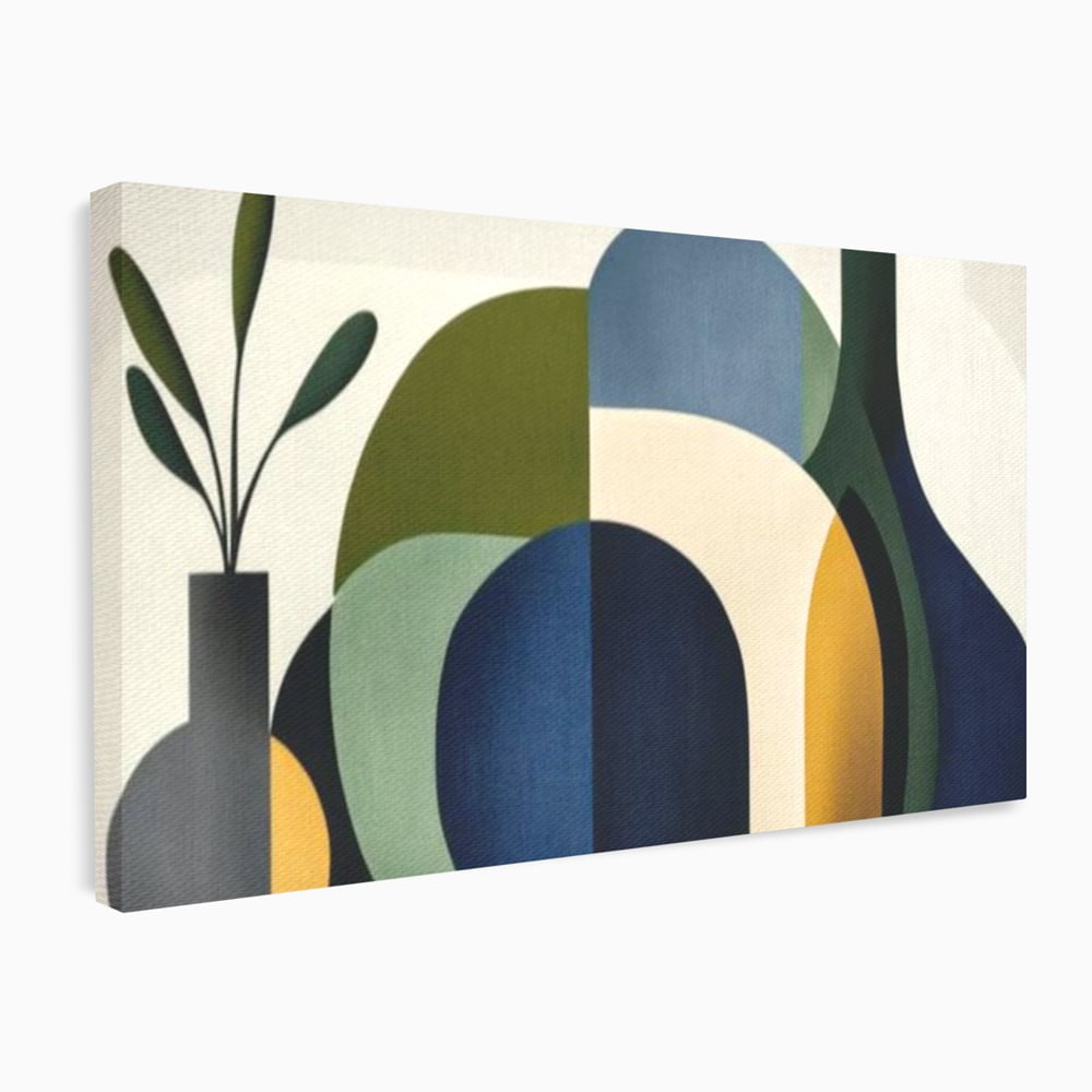 Tablou Canvas Premium, LuxCanva® J1006, Siluete Vegetale, Forme, Liniste, Natura, Siluete, Organic, Simplitate, Verde, Albastru, Scandinav, Modern, Living, Dormitor