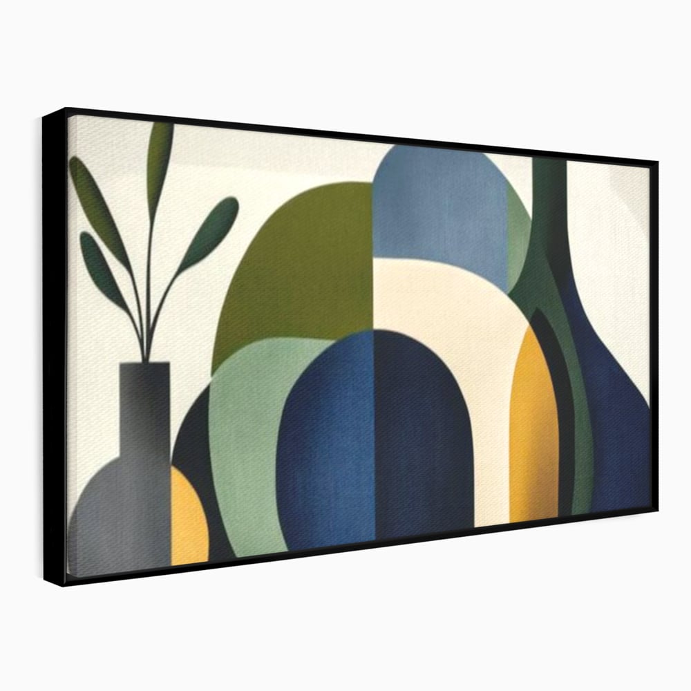 Tablou Canvas Premium, LuxCanva® J1006, Siluete Vegetale, Forme, Liniste, Natura, Siluete, Organic, Simplitate, Verde, Albastru, Scandinav, Modern, Living, Dormitor