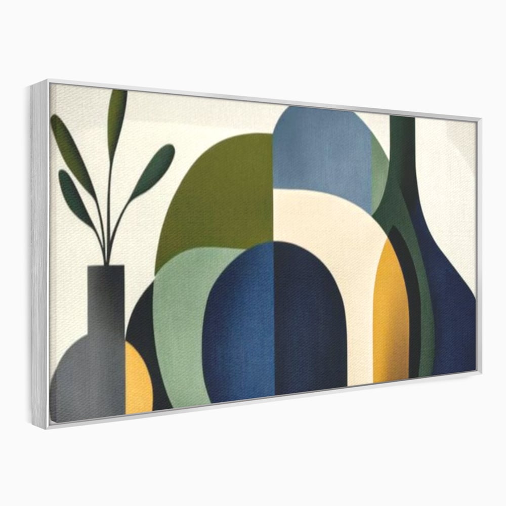 Tablou Canvas Premium, LuxCanva® J1006, Siluete Vegetale, Forme, Liniste, Natura, Siluete, Organic, Simplitate, Verde, Albastru, Scandinav, Modern, Living, Dormitor