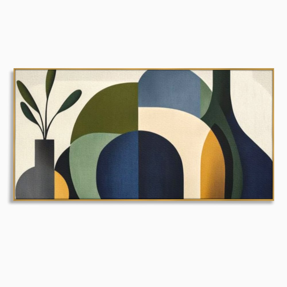 Tablou Canvas Premium, LuxCanva® J1006, Siluete Vegetale, Forme, Liniste, Natura, Siluete, Organic, Simplitate, Verde, Albastru, Scandinav, Modern, Living, Dormitor