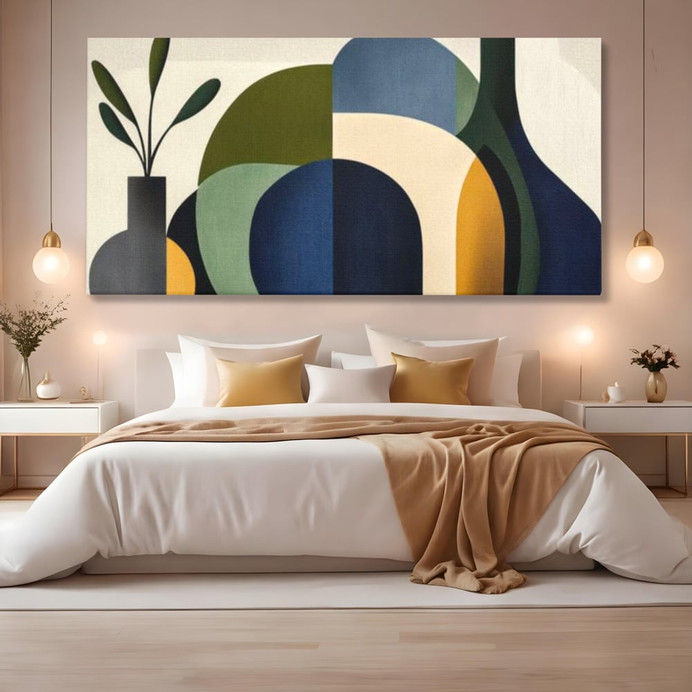 Tablou Canvas Premium, LuxCanva® J1006, Siluete Vegetale, Forme, Liniste, Natura, Siluete, Organic, Simplitate, Verde, Albastru, Scandinav, Modern, Living, Dormitor