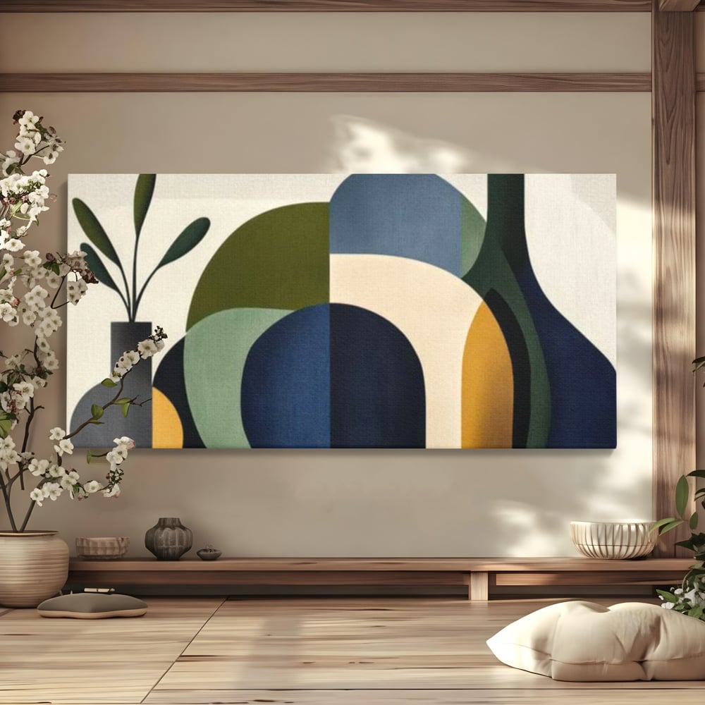 Tablou Canvas Premium, LuxCanva® J1006, Siluete Vegetale, Forme, Liniste, Natura, Siluete, Organic, Simplitate, Verde, Albastru, Scandinav, Modern, Living, Dormitor