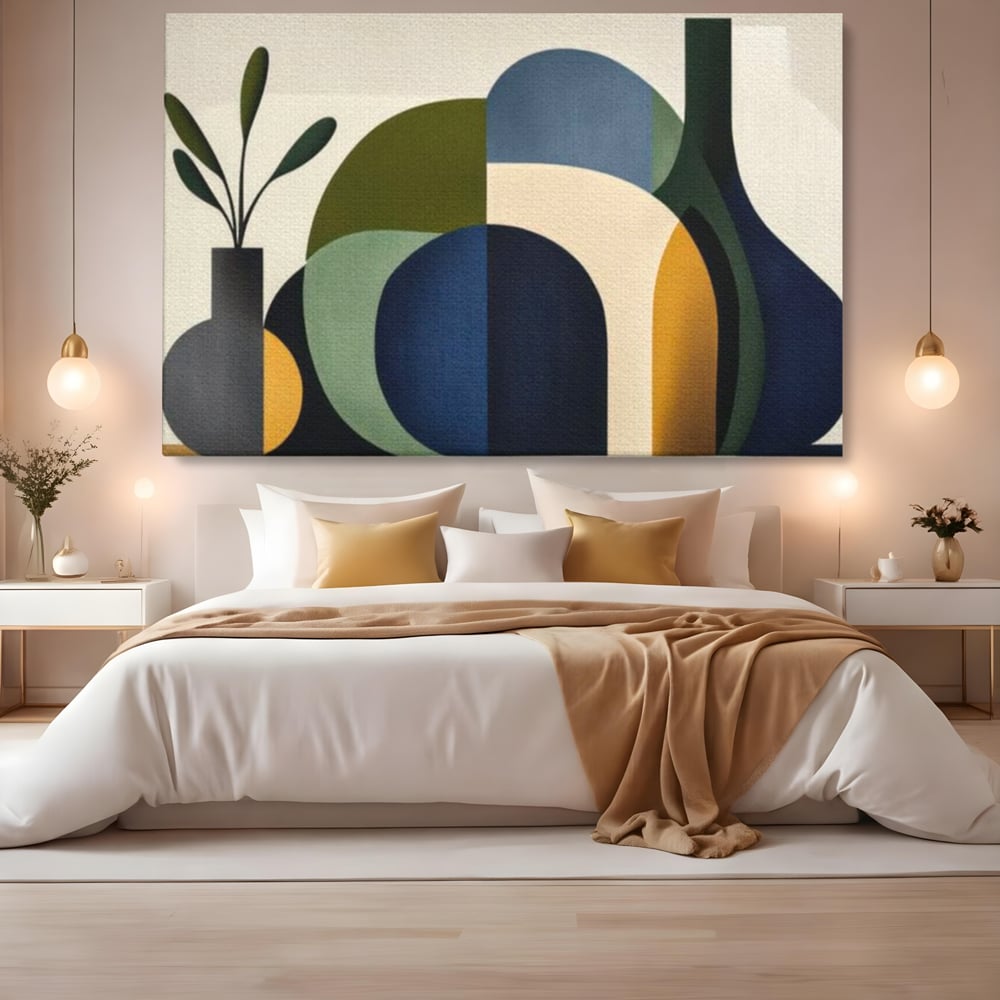 Tablou Canvas Premium, LuxCanva® J1006, Siluete Vegetale, Forme, Liniste, Natura, Siluete, Organic, Simplitate, Verde, Albastru, Scandinav, Modern, Living, Dormitor