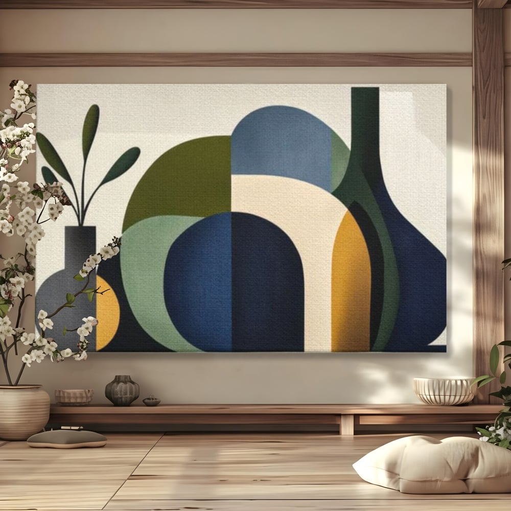 Tablou Canvas Premium, LuxCanva® J1006, Siluete Vegetale, Forme, Liniste, Natura, Siluete, Organic, Simplitate, Verde, Albastru, Scandinav, Modern, Living, Dormitor