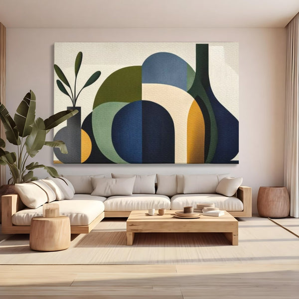 Tablou Canvas Premium, LuxCanva® J1006, Siluete Vegetale, Forme, Liniste, Natura, Siluete, Organic, Simplitate, Verde, Albastru, Scandinav, Modern, Living, Dormitor