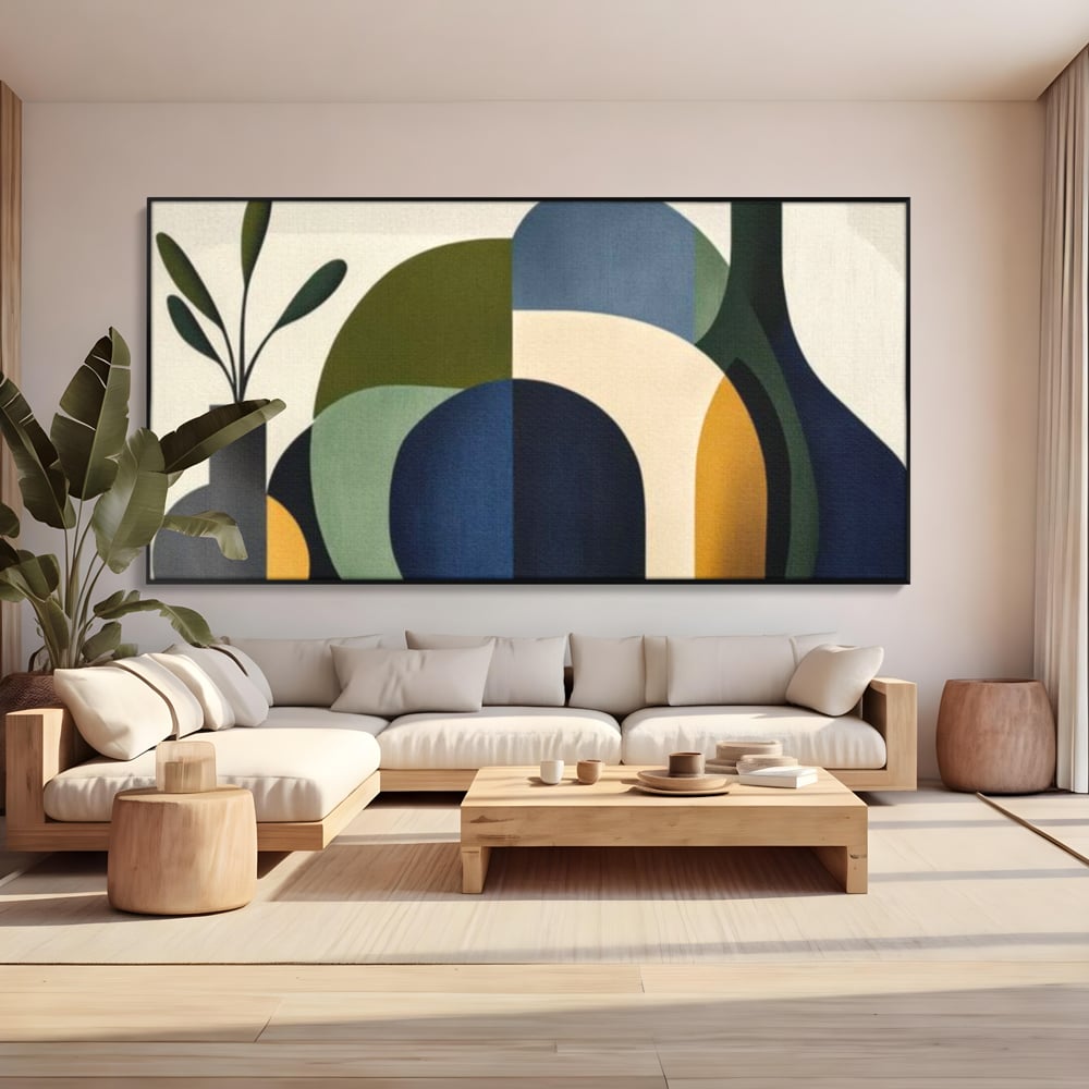 Tablou Canvas Premium, LuxCanva® J1006, Siluete Vegetale, Forme, Liniste, Natura, Siluete, Organic, Simplitate, Verde, Albastru, Scandinav, Modern, Living, Dormitor