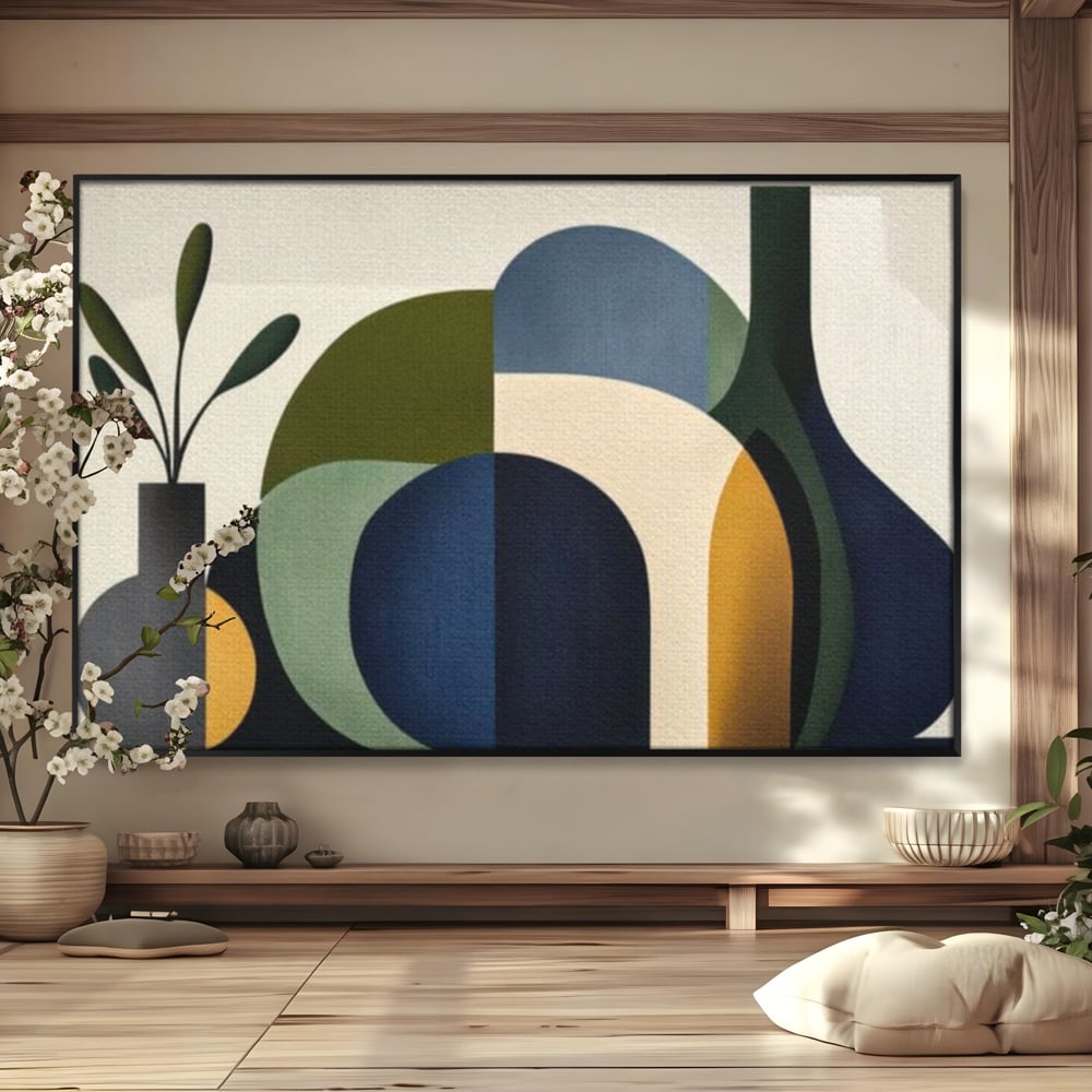 Tablou Canvas Premium, LuxCanva® J1006, Siluete Vegetale, Forme, Liniste, Natura, Siluete, Organic, Simplitate, Verde, Albastru, Scandinav, Modern, Living, Dormitor