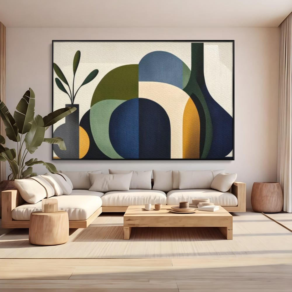 Tablou Canvas Premium, LuxCanva® J1006, Siluete Vegetale, Forme, Liniste, Natura, Siluete, Organic, Simplitate, Verde, Albastru, Scandinav, Modern, Living, Dormitor