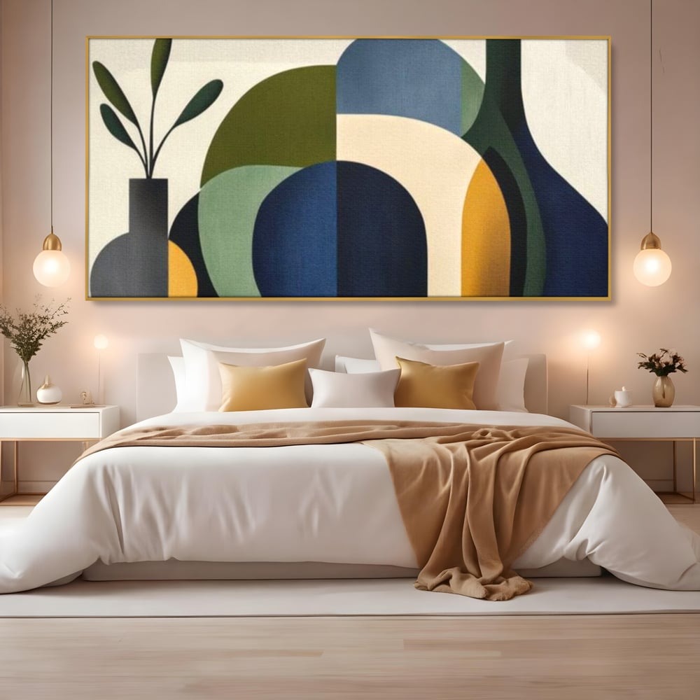 Tablou Canvas Premium, LuxCanva® J1006, Siluete Vegetale, Forme, Liniste, Natura, Siluete, Organic, Simplitate, Verde, Albastru, Scandinav, Modern, Living, Dormitor