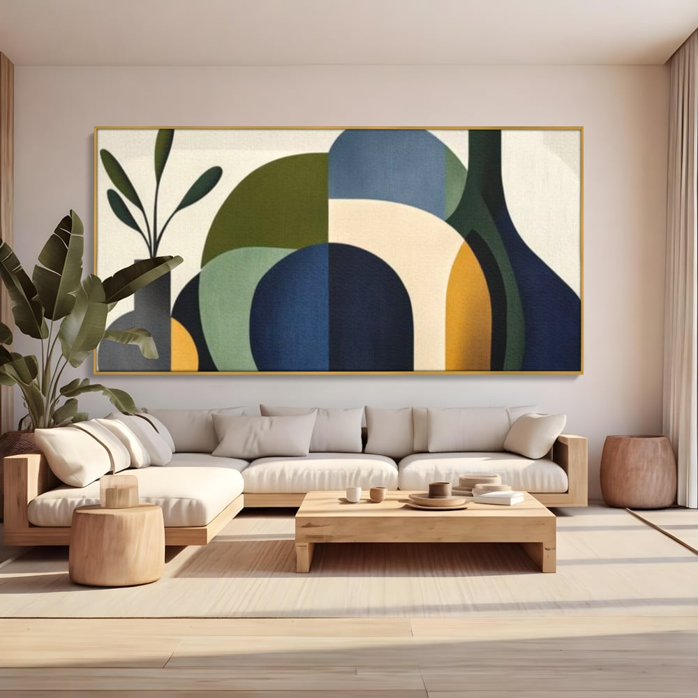 Tablou Canvas Premium, LuxCanva® J1006, Siluete Vegetale, Forme, Liniste, Natura, Siluete, Organic, Simplitate, Verde, Albastru, Scandinav, Modern, Living, Dormitor