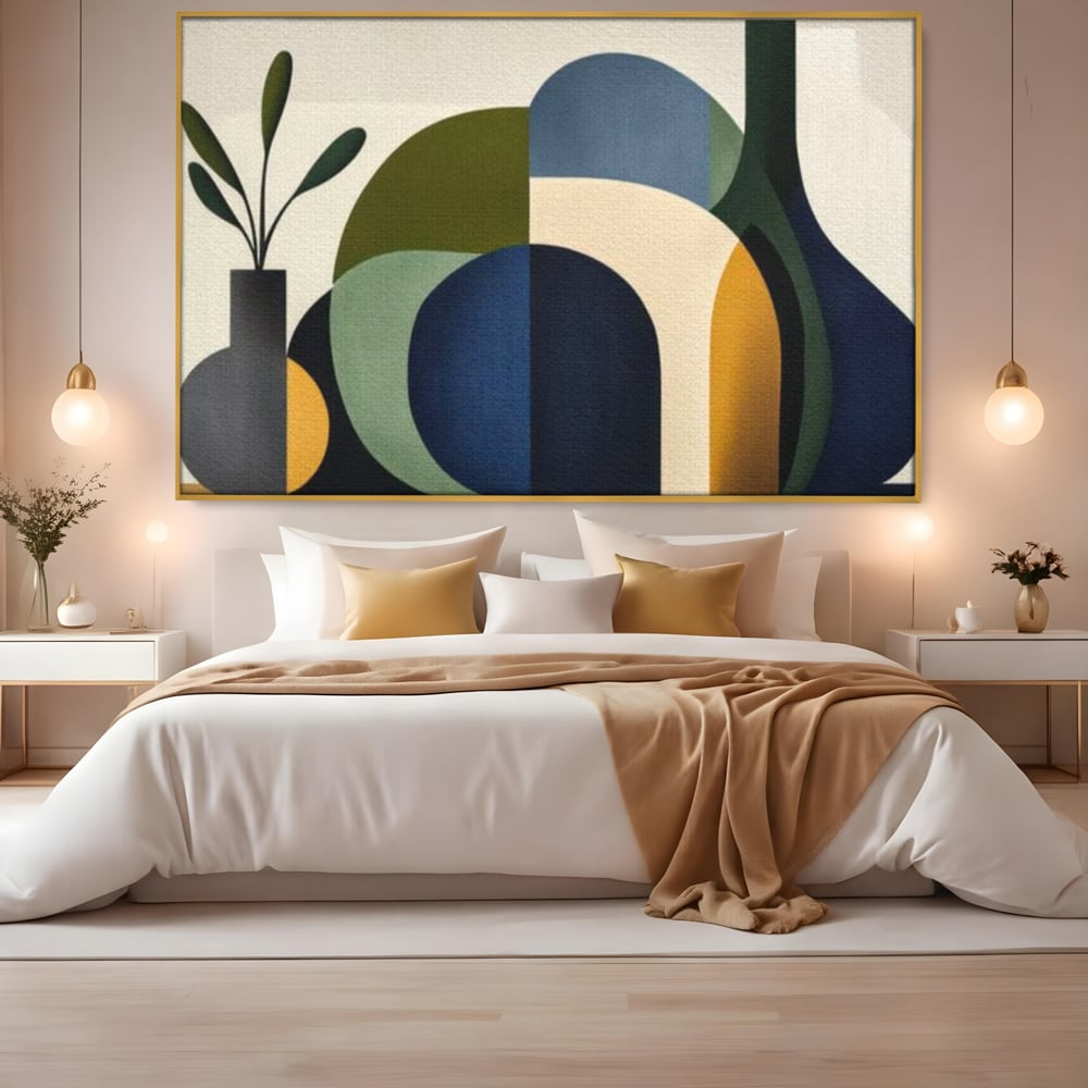 Tablou Canvas Premium, LuxCanva® J1006, Siluete Vegetale, Forme, Liniste, Natura, Siluete, Organic, Simplitate, Verde, Albastru, Scandinav, Modern, Living, Dormitor