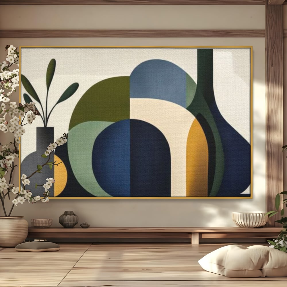 Tablou Canvas Premium, LuxCanva® J1006, Siluete Vegetale, Forme, Liniste, Natura, Siluete, Organic, Simplitate, Verde, Albastru, Scandinav, Modern, Living, Dormitor
