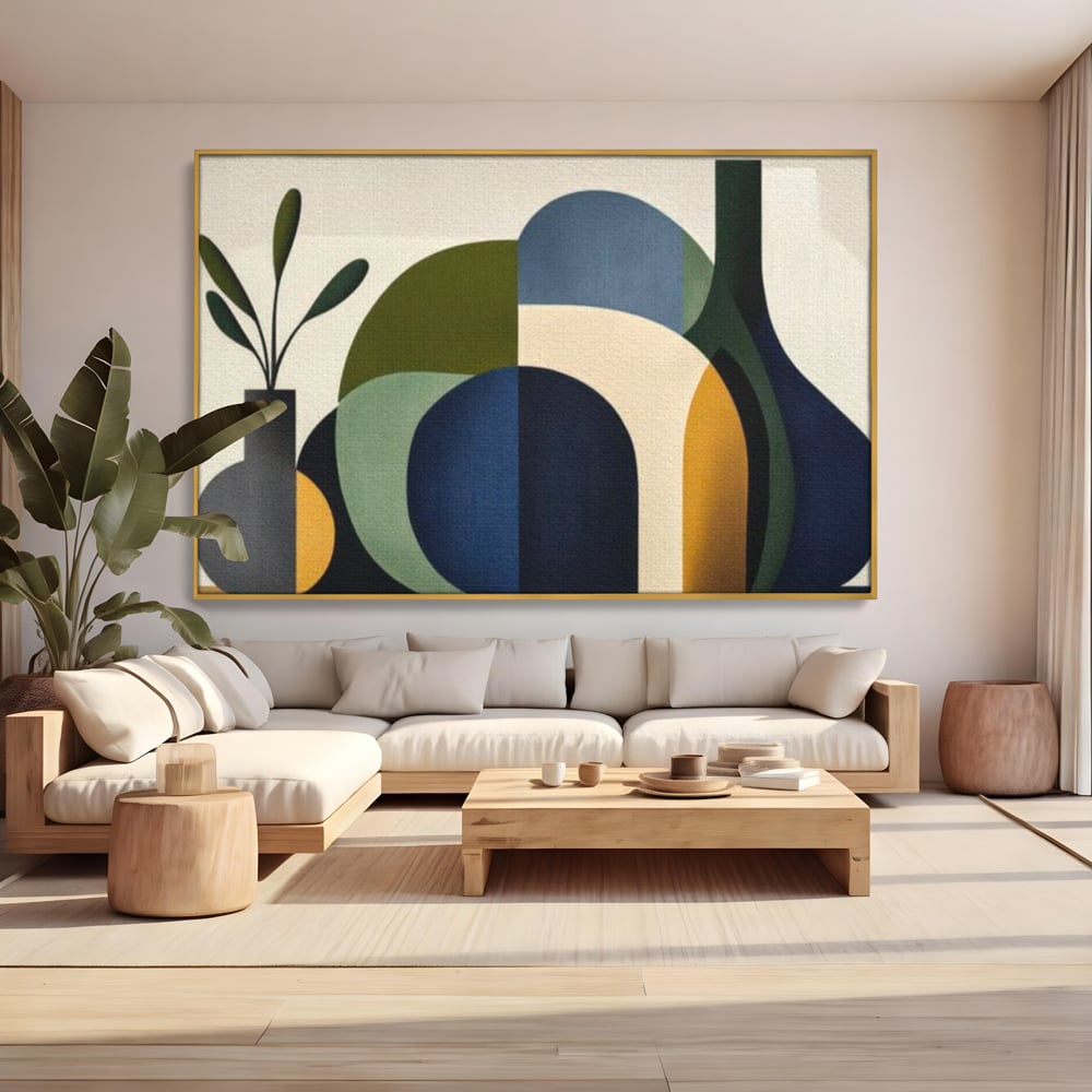 Tablou Canvas Premium, LuxCanva® J1006, Siluete Vegetale, Forme, Liniste, Natura, Siluete, Organic, Simplitate, Verde, Albastru, Scandinav, Modern, Living, Dormitor