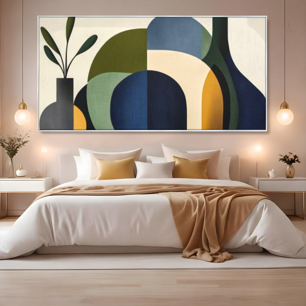Tablou Canvas Premium, LuxCanva® J1006, Siluete Vegetale, Forme, Liniste, Natura, Siluete, Organic, Simplitate, Verde, Albastru, Scandinav, Modern, Living, Dormitor
