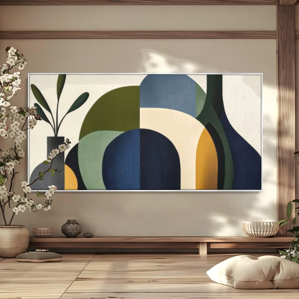 Tablou Canvas Premium, LuxCanva® J1006, Siluete Vegetale, Forme, Liniste, Natura, Siluete, Organic, Simplitate, Verde, Albastru, Scandinav, Modern, Living, Dormitor