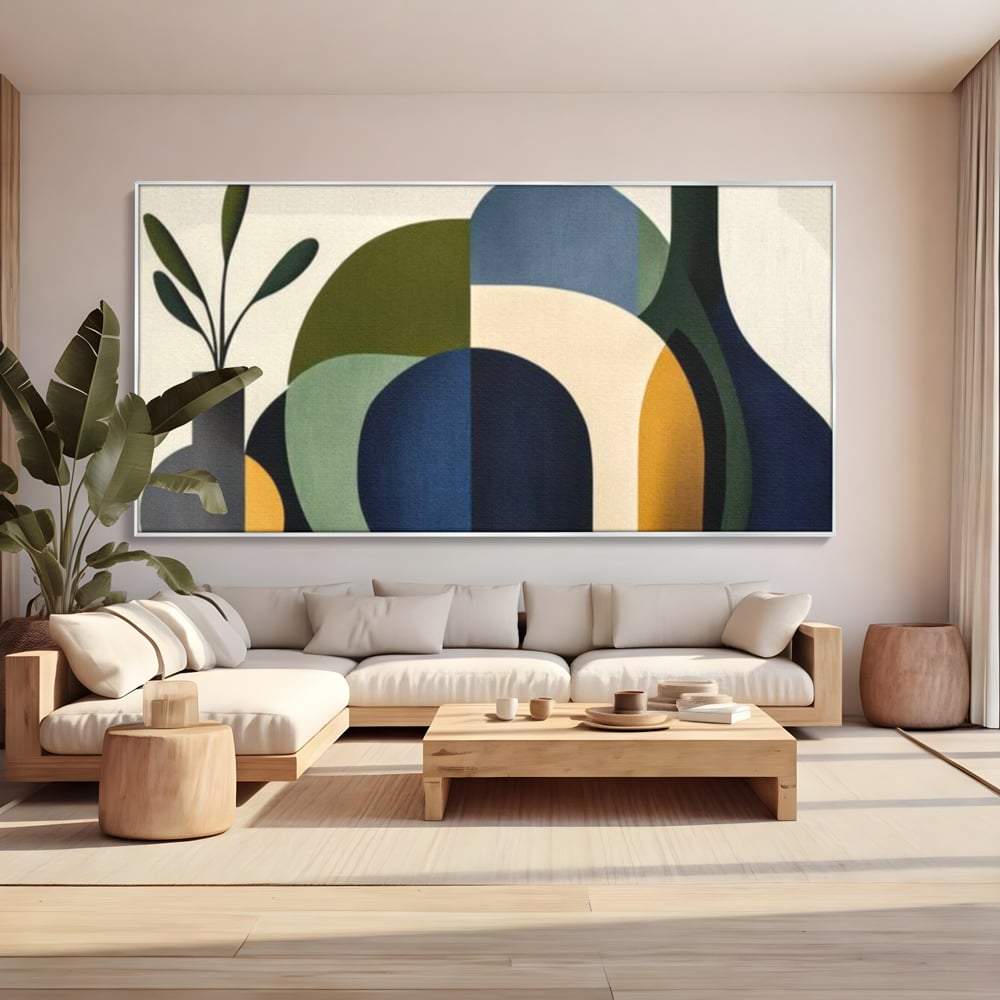Tablou Canvas Premium, LuxCanva® J1006, Siluete Vegetale, Forme, Liniste, Natura, Siluete, Organic, Simplitate, Verde, Albastru, Scandinav, Modern, Living, Dormitor