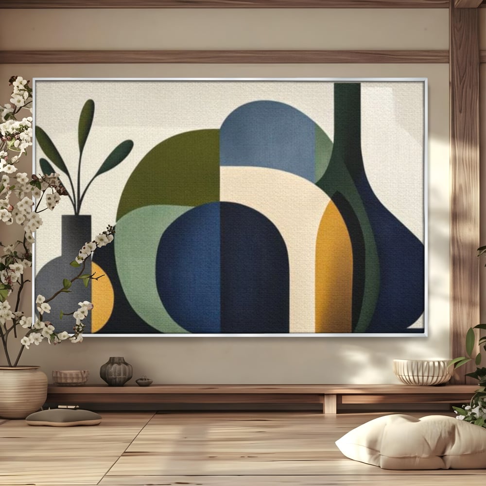 Tablou Canvas Premium, LuxCanva® J1006, Siluete Vegetale, Forme, Liniste, Natura, Siluete, Organic, Simplitate, Verde, Albastru, Scandinav, Modern, Living, Dormitor