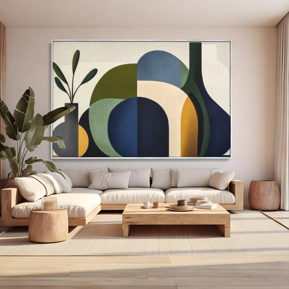 Tablou Canvas Premium, LuxCanva® J1006, Siluete Vegetale, Forme, Liniste, Natura, Siluete, Organic, Simplitate, Verde, Albastru, Scandinav, Modern, Living, Dormitor