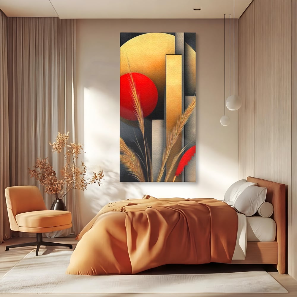 Leinwand Premium Canvas Wandkunst, LuxCanva® J1007, Herbstsonnenuntergang, Ernte, Gold, Herbst, Essenzen, Botanisch, Gewürz, Harmonie, Anmut, Anmutig, Kreise, Natur, Anspruchsvoll, Wohnen, Schlafzimmer