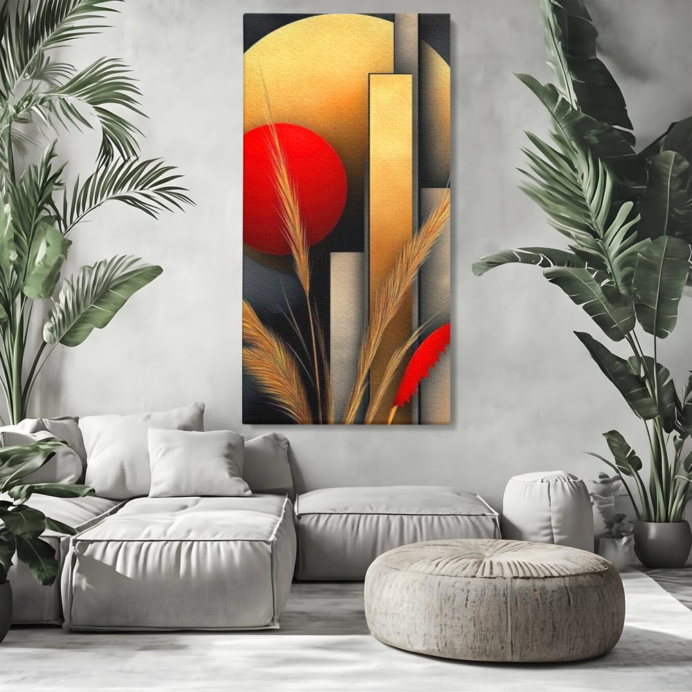 Leinwand Premium Canvas Wandkunst, LuxCanva® J1007, Herbstsonnenuntergang, Ernte, Gold, Herbst, Essenzen, Botanisch, Gewürz, Harmonie, Anmut, Anmutig, Kreise, Natur, Anspruchsvoll, Wohnen, Schlafzimmer