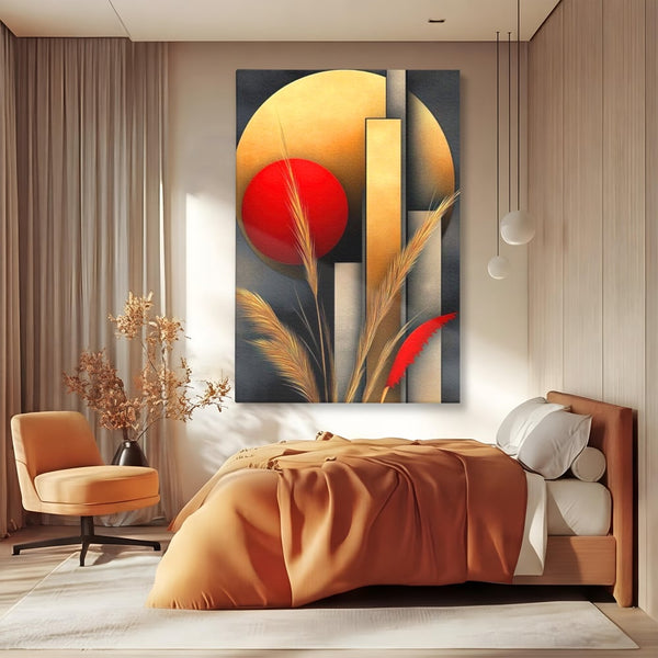 Leinwand Premium Canvas Wandkunst, LuxCanva® J1007, Herbstsonnenuntergang, Ernte, Gold, Herbst, Essenzen, Botanisch, Gewürz, Harmonie, Anmut, Anmutig, Kreise, Natur, Anspruchsvoll, Wohnen, Schlafzimmer