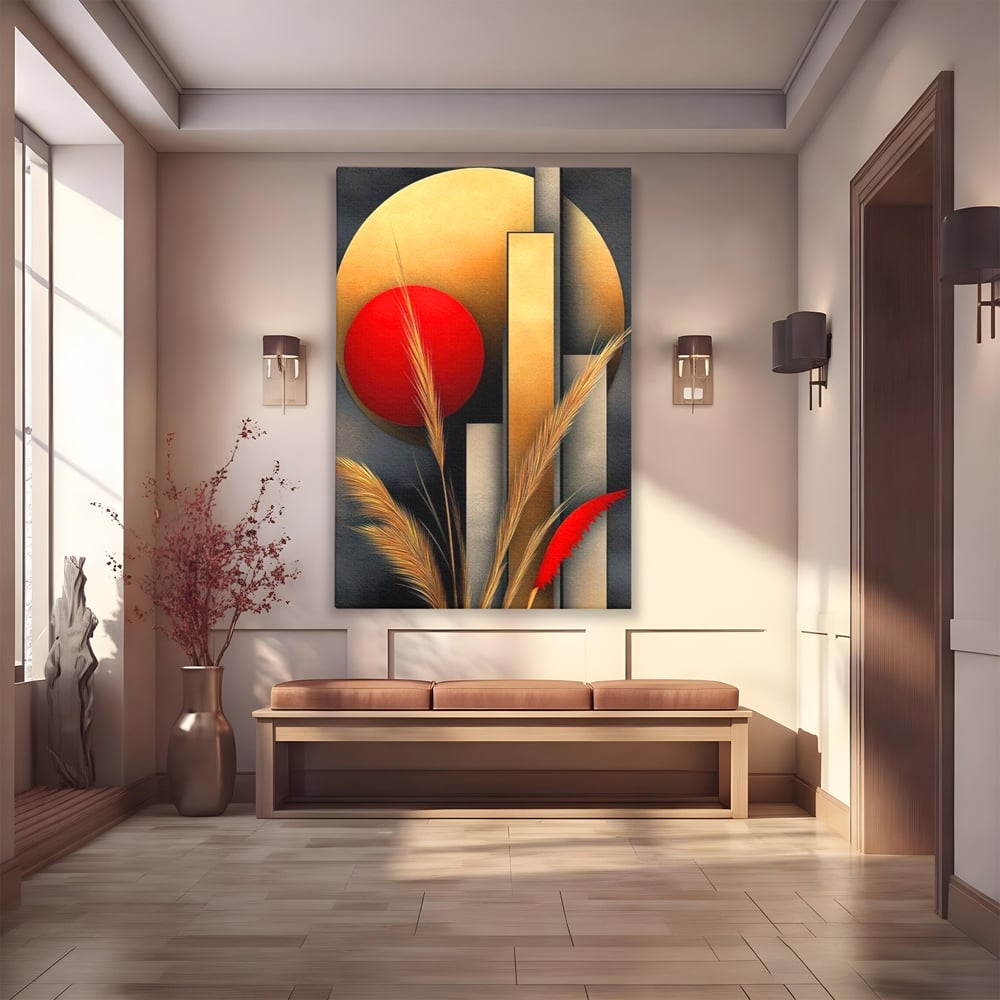 Leinwand Premium Canvas Wandkunst, LuxCanva® J1007, Herbstsonnenuntergang, Ernte, Gold, Herbst, Essenzen, Botanisch, Gewürz, Harmonie, Anmut, Anmutig, Kreise, Natur, Anspruchsvoll, Wohnen, Schlafzimmer