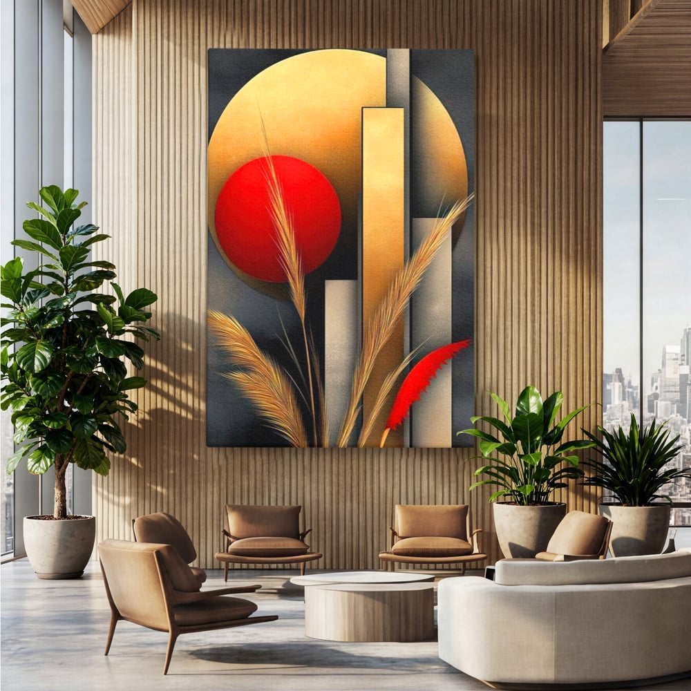 Leinwand Premium Canvas Wandkunst, LuxCanva® J1007, Herbstsonnenuntergang, Ernte, Gold, Herbst, Essenzen, Botanisch, Gewürz, Harmonie, Anmut, Anmutig, Kreise, Natur, Anspruchsvoll, Wohnen, Schlafzimmer