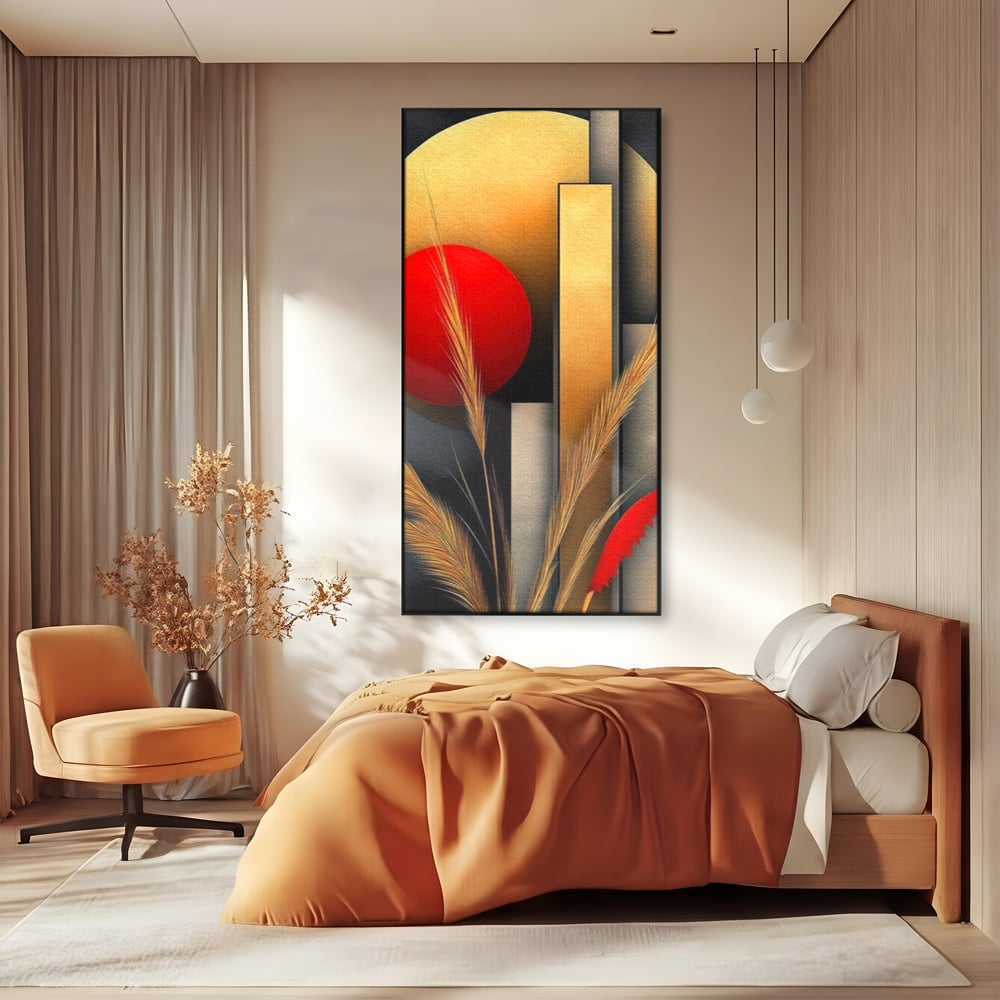 Leinwand Premium Canvas Wandkunst, LuxCanva® J1007, Herbstsonnenuntergang, Ernte, Gold, Herbst, Essenzen, Botanisch, Gewürz, Harmonie, Anmut, Anmutig, Kreise, Natur, Anspruchsvoll, Wohnen, Schlafzimmer