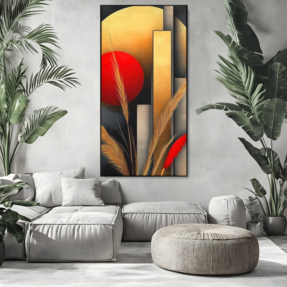 Leinwand Premium Canvas Wandkunst, LuxCanva® J1007, Herbstsonnenuntergang, Ernte, Gold, Herbst, Essenzen, Botanisch, Gewürz, Harmonie, Anmut, Anmutig, Kreise, Natur, Anspruchsvoll, Wohnen, Schlafzimmer