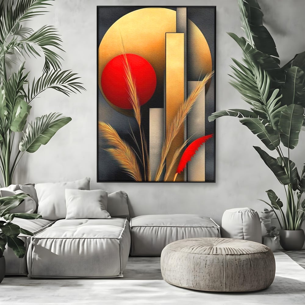 Leinwand Premium Canvas Wandkunst, LuxCanva® J1007, Herbstsonnenuntergang, Ernte, Gold, Herbst, Essenzen, Botanisch, Gewürz, Harmonie, Anmut, Anmutig, Kreise, Natur, Anspruchsvoll, Wohnen, Schlafzimmer