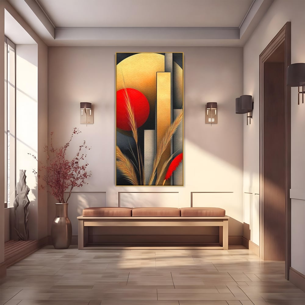 Leinwand Premium Canvas Wandkunst, LuxCanva® J1007, Herbstsonnenuntergang, Ernte, Gold, Herbst, Essenzen, Botanisch, Gewürz, Harmonie, Anmut, Anmutig, Kreise, Natur, Anspruchsvoll, Wohnen, Schlafzimmer