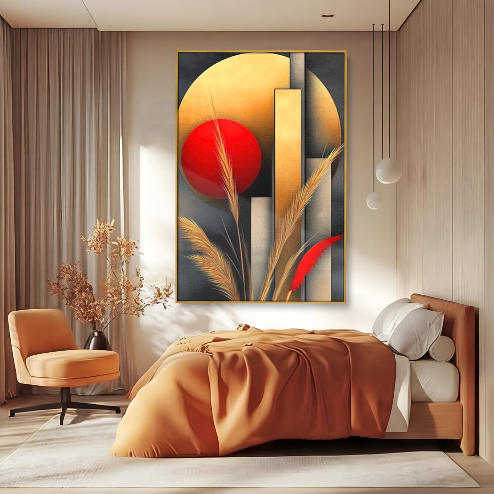 Leinwand Premium Canvas Wandkunst, LuxCanva® J1007, Herbstsonnenuntergang, Ernte, Gold, Herbst, Essenzen, Botanisch, Gewürz, Harmonie, Anmut, Anmutig, Kreise, Natur, Anspruchsvoll, Wohnen, Schlafzimmer